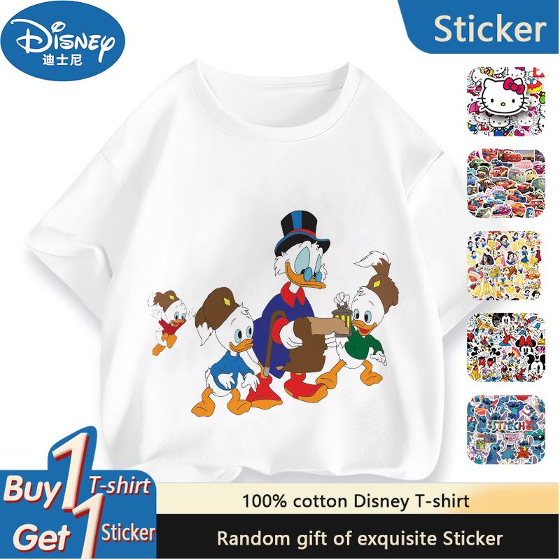 Disney 2025 Summer Street Fashion Boys Girls Cotton Skin Friendly Tops Donald Duck New Printed Short Sleeve T-Shirt