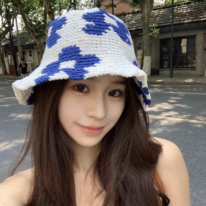 Spring and Summer Niche Designer Cotton Hand-woven Flower Fisherman Hat Children's Seaside Vacation Sunshade Basin Hat