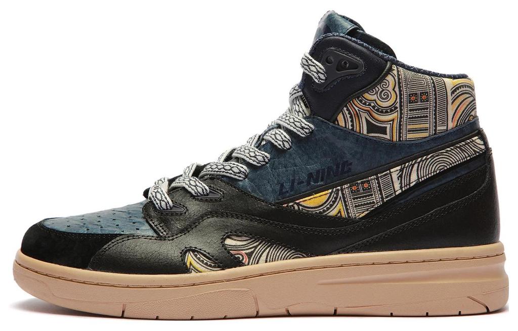 Li Ning Cushioning Slip Resistant High top Skateboard Shoes Women's Blue Black AZGS044-3