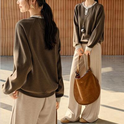 Sweatshirt for Women Cotton Oversize Loose Casual Pullove Color-Blocked Collared Long Sleeve Top Sweatshirt