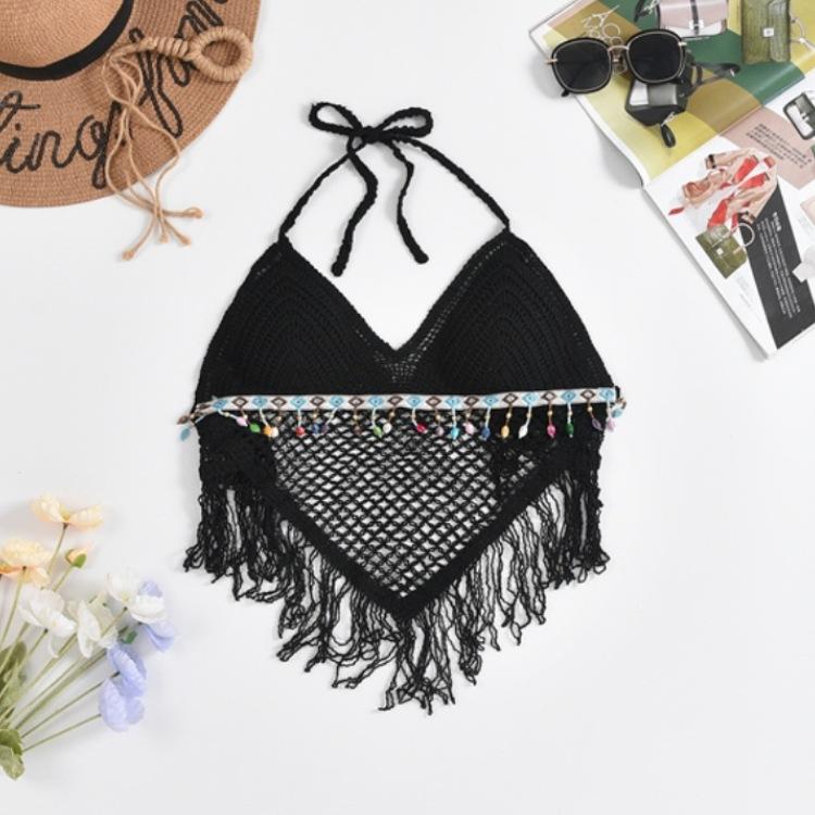 Lace-up Neck Small Vest, Sling Women's Summer Short Style with Chest Pad Inside, Backless Hollow Tube Top Embroidered Vest