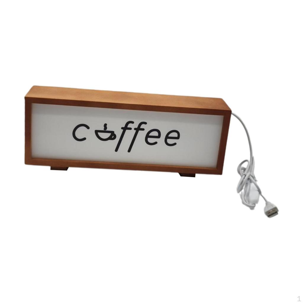 Coffee Sign Frame with Light Bar Decoration Table Lamp Wooden Night for Farmhouse