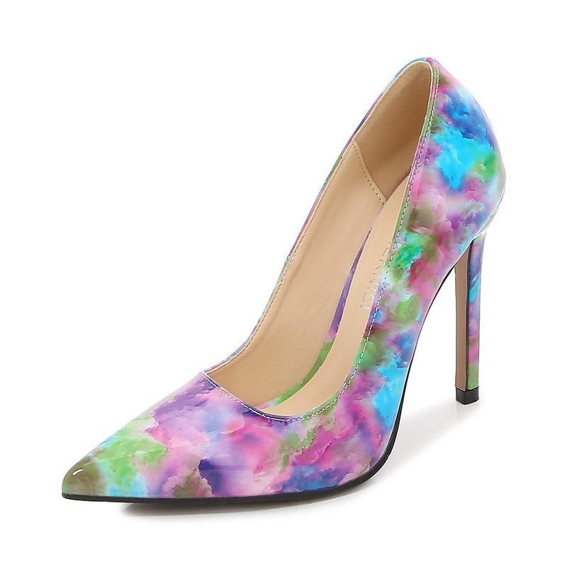 Damen Handbemalte Florale Hohe Dünne Absatzschuhe Büroarbeit Einzelne Schuhe Nachtclub Party Kneipe Hochzeitsbankett Treffen Damen Pumps