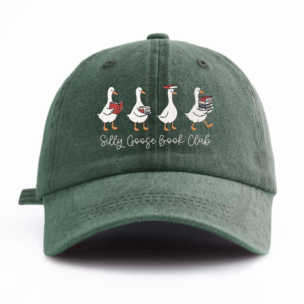 1pc SILLY GOOSE Print Washed Baseball Cap for Adults,Minimalist Retro Style Casual Soft Adjustable Dad Hat,Perfect As Gift
