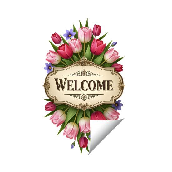 

Tulip Welcome Sign Sticker Static Cling Window Decal Removable Waterproof Window Sticker No Residue for Shop Restaurant Home Entrance A