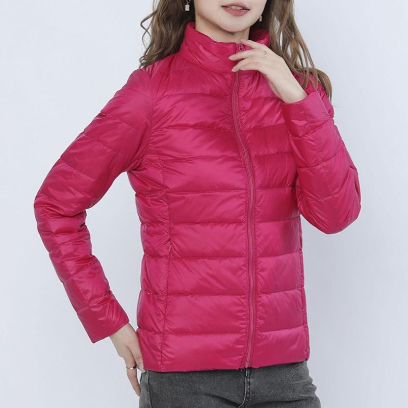 Women's Minimalist Solid-Color Down Jacket with Stand Collar Lightweight Style Plus Size Available