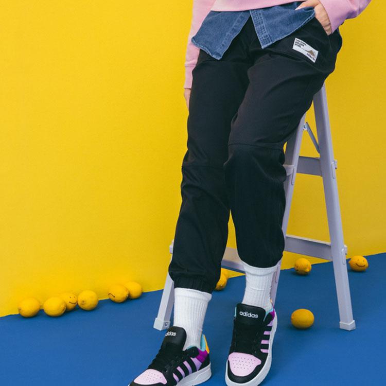 Adidas Neo Small Logo Large Pocket Mid-Waist Drawstring Sports Pants Women Bottoms Black H16303