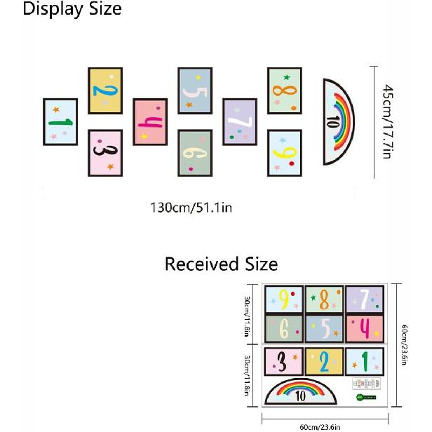 Number Lattice Floor Stickers, Creative Number Hopscotch Game Floor Decals, Removable Cartoon 1-10 Number Wall Decals for Classroom School