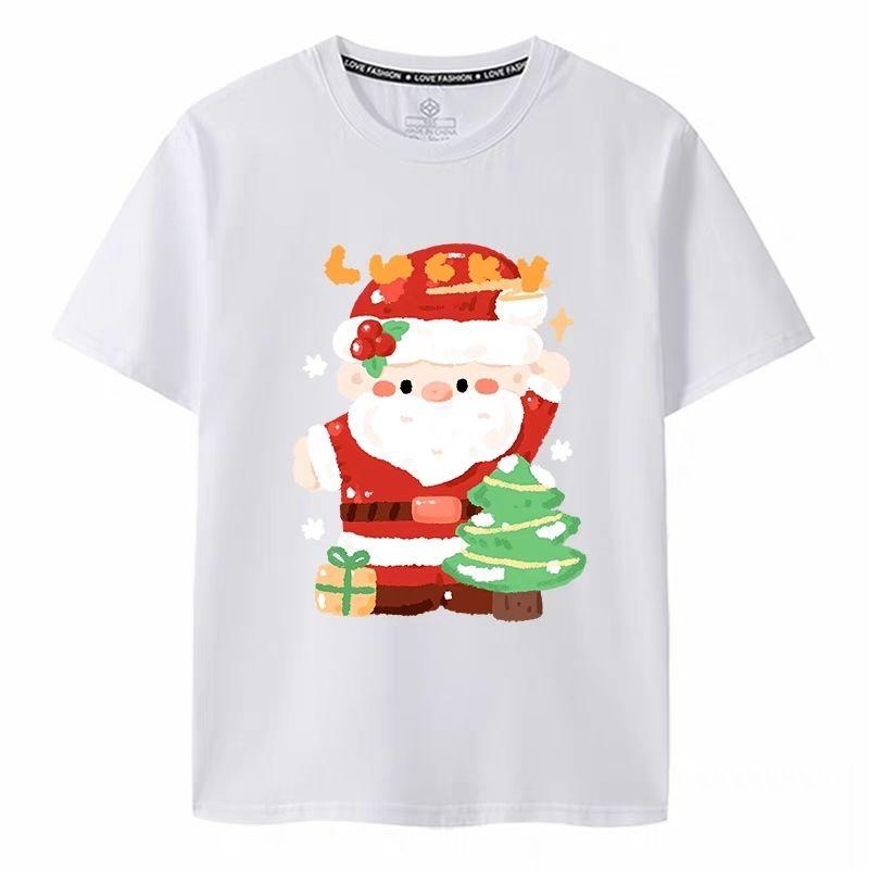 Merry Christmas Santa Claus Reindeer T-shirt Christmas Eve Men's Women's Christmas Merchandise Red Short Sleeve