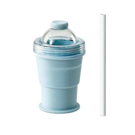 Ice Ball Maker Cup 2-in-1 Collapsible Silicone Ice Hockey Cup with Straw And Lid Foldable Easy Demolding Sphere Ice Cubes for Whiskey Cocktails