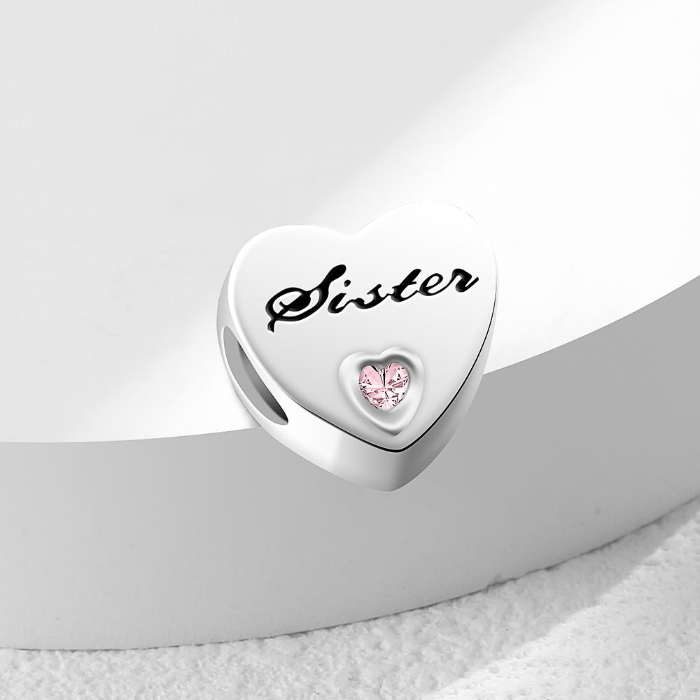 Copper Heart Shaped Father Mother Daughter Sisters Bead Suitable For Diy European Bracelet Festival Jewelry Gift