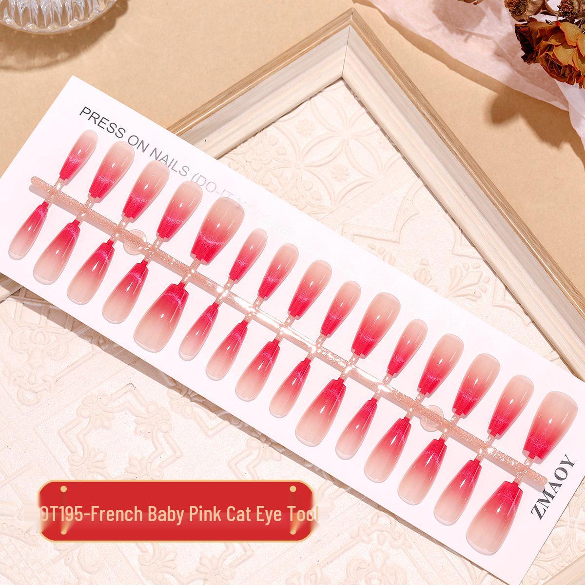 

T195 Французский кошачий глаз телесно-розовый маникюр-лесенка носимые готовые накладные ногти