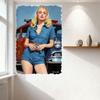 Sexy Retro Pin-Up Blonde Woman Fire Truck Metal Tin Sign Vintage Mid-Century Firefighting Wall Decor for Bar Pub Home Cafe 8x12