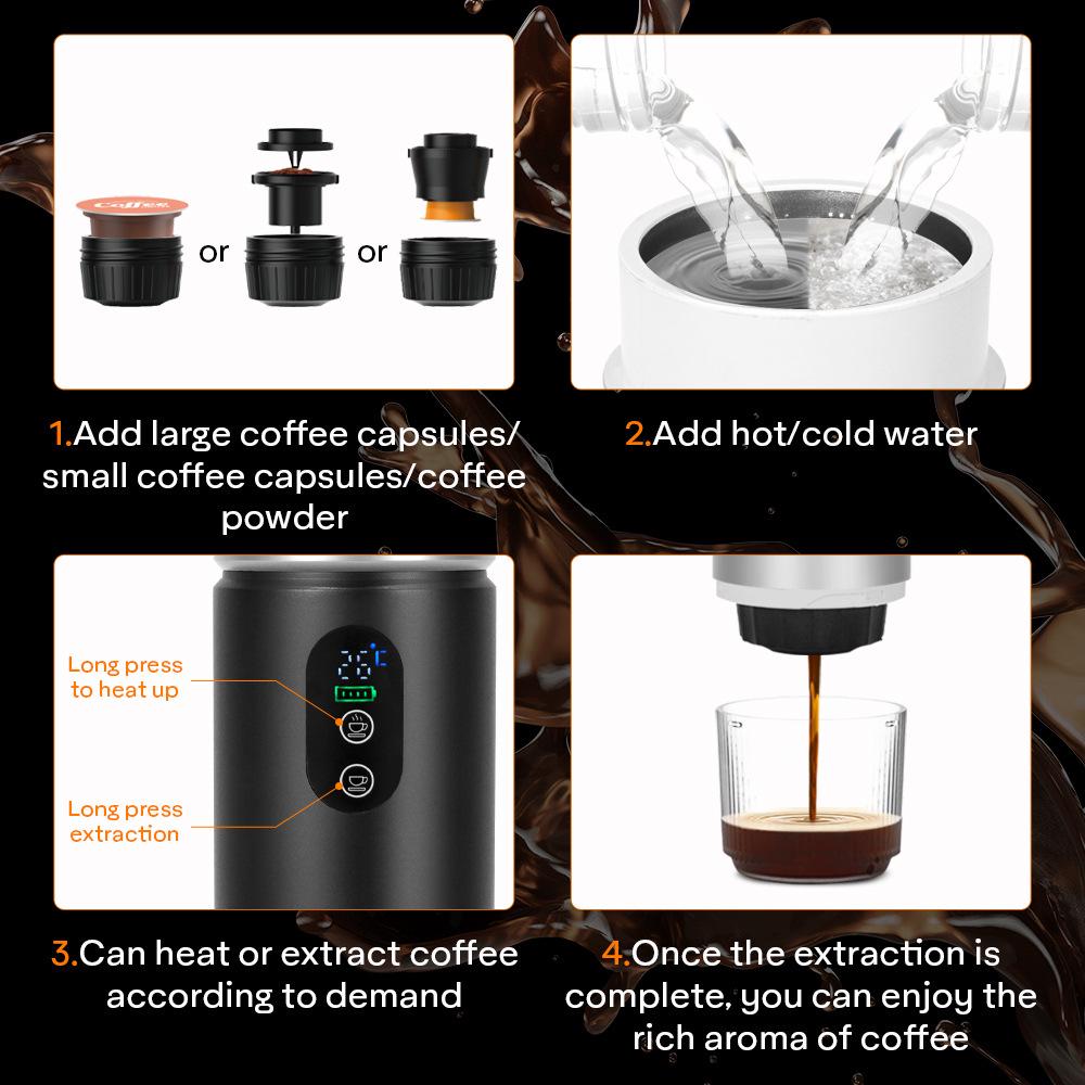 Tragbare 3-in-1 Kabellose Beheizbare Espresso-Kapsel-Kaffeemaschine