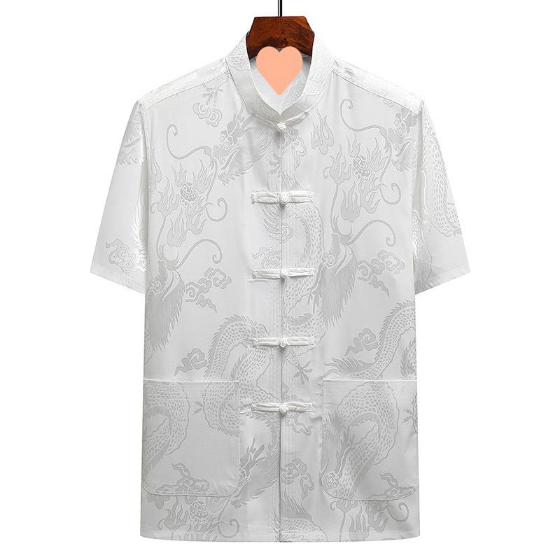 Retro Jacquard Shirt Men Chinese Style Top Satin Kungfu Blouse Long Sleeve Tradition Button Down Male Tai Chi Costume