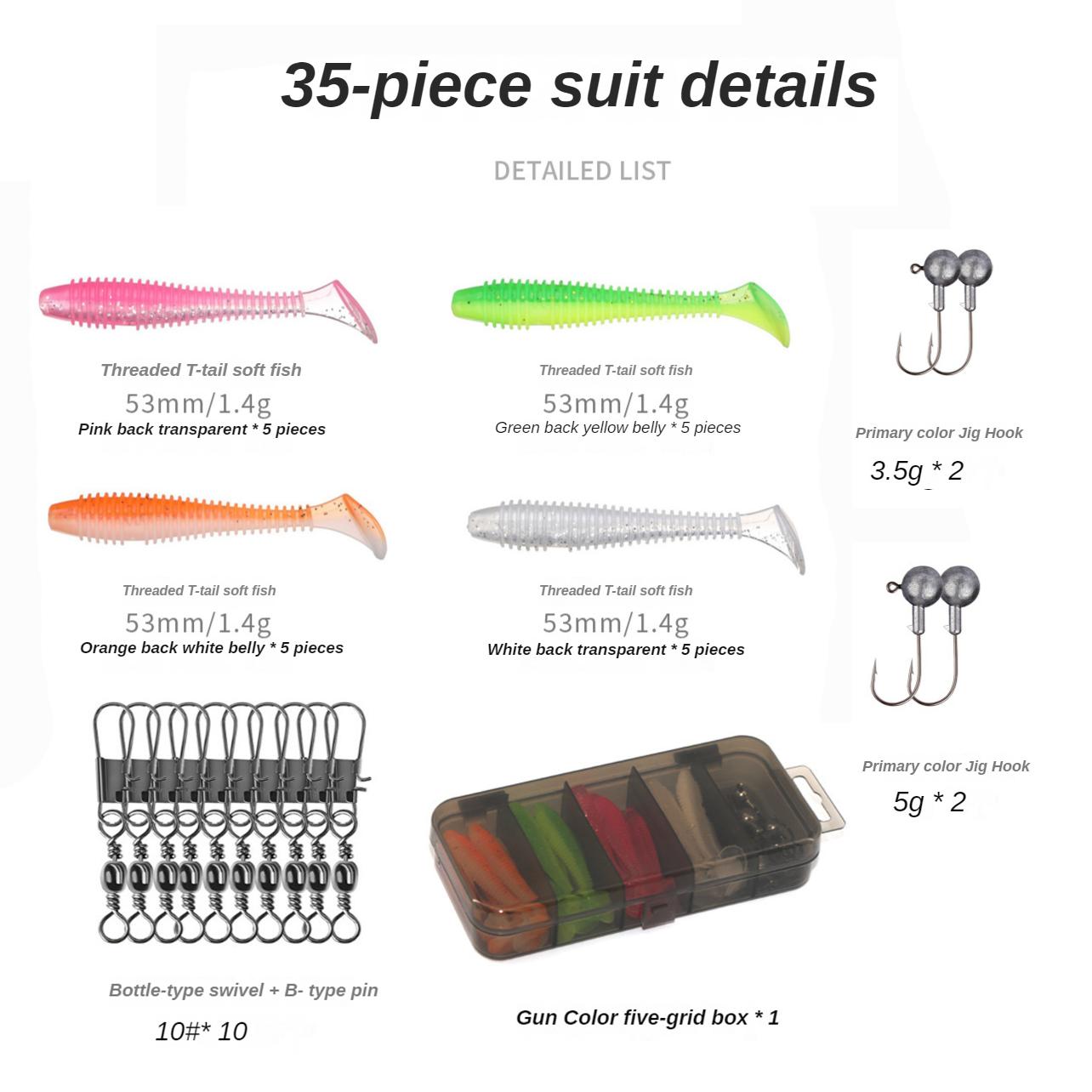 

75/35pcs/Set Lure Boxed Soft Bait Perch Warbler Fish Worms Lure Threaded Curly Tail Maggot Bionic Bait Fake Baits jig Head Hooks 260319 білий