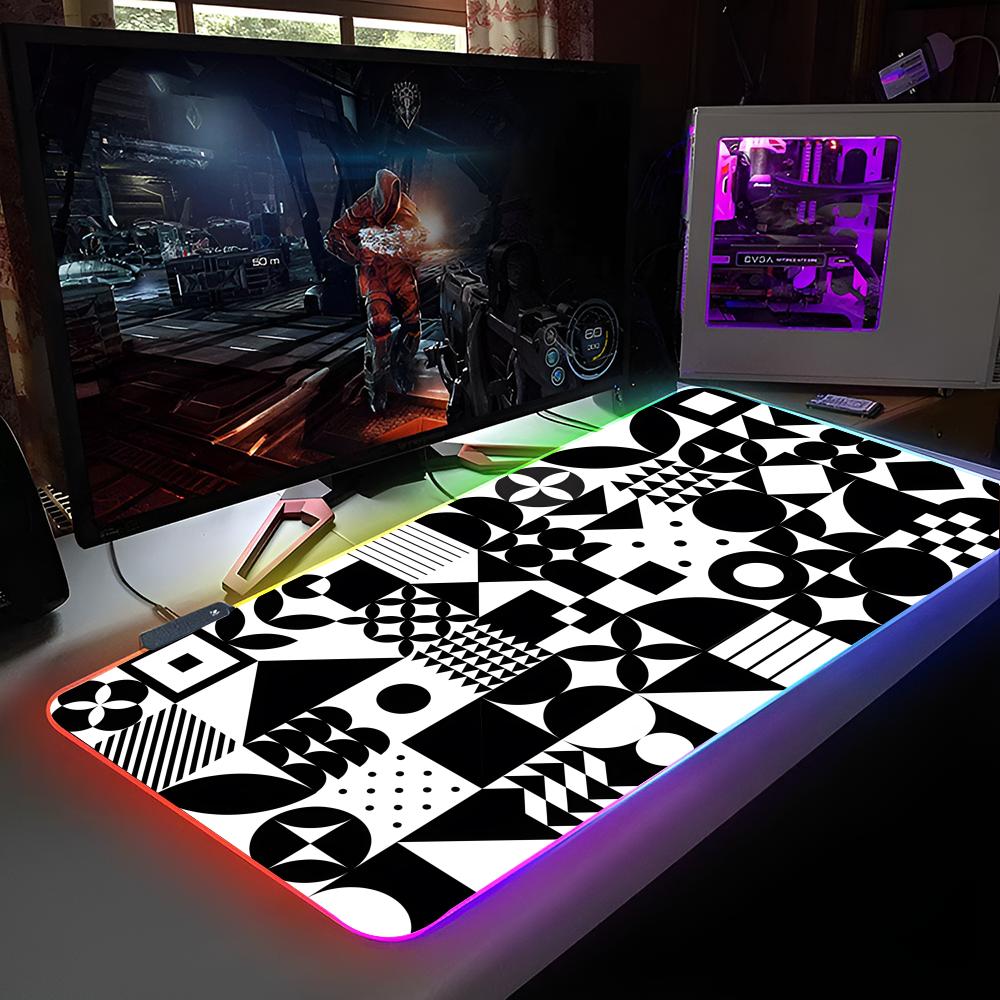 Bauhaus Geometric Mouse Pad RGB Backlit Mouse Pad Laptop Mouse Pad Laptop Gamer Computer Desk Gaming Accessories RGB600x300x3mm
