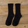 Cotton Breathable Women Socks Harajuku Retro Streetwear Solid Black White Socks Women Japanese Kawaii Cute Frily Ruffle Socks