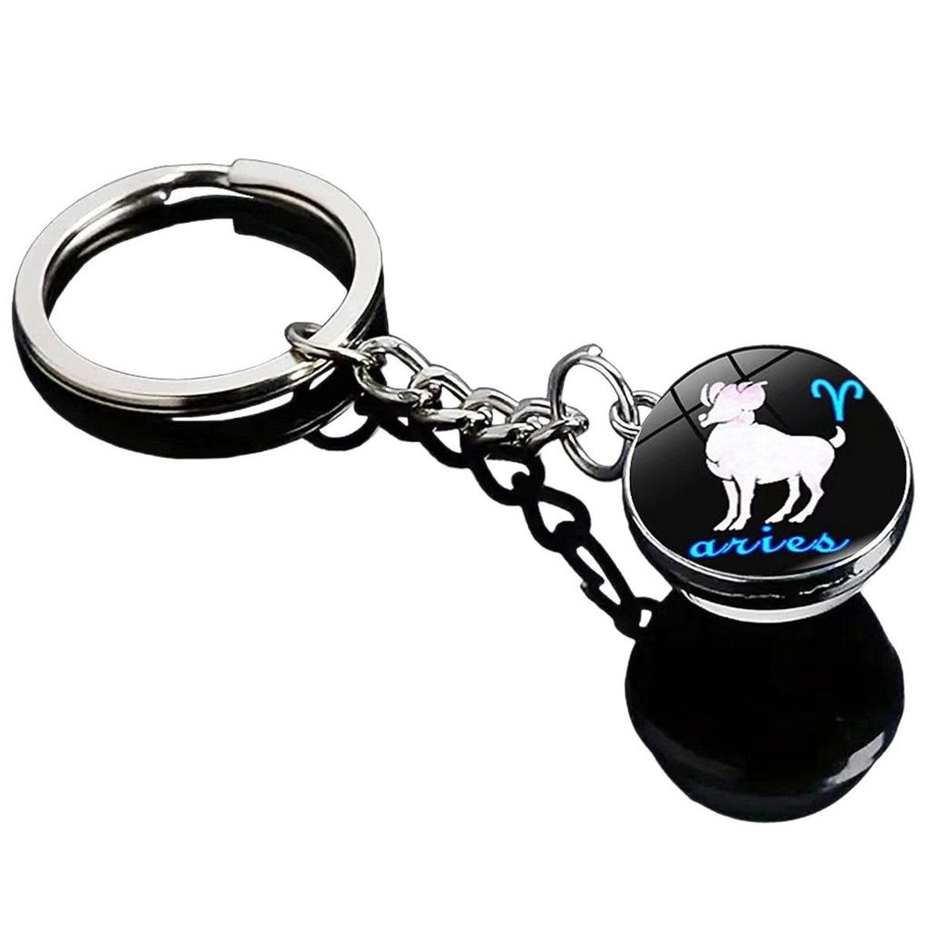 Luminous Scorpio Virgo Crystal Keychain: Double-Sided Glass Pendant Metal Keyring
