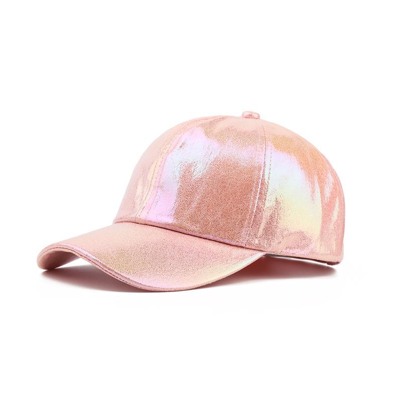 European and American tide PU leather baseball cap men's and women's American soft top cap laser curved brim hat temu hot-selling