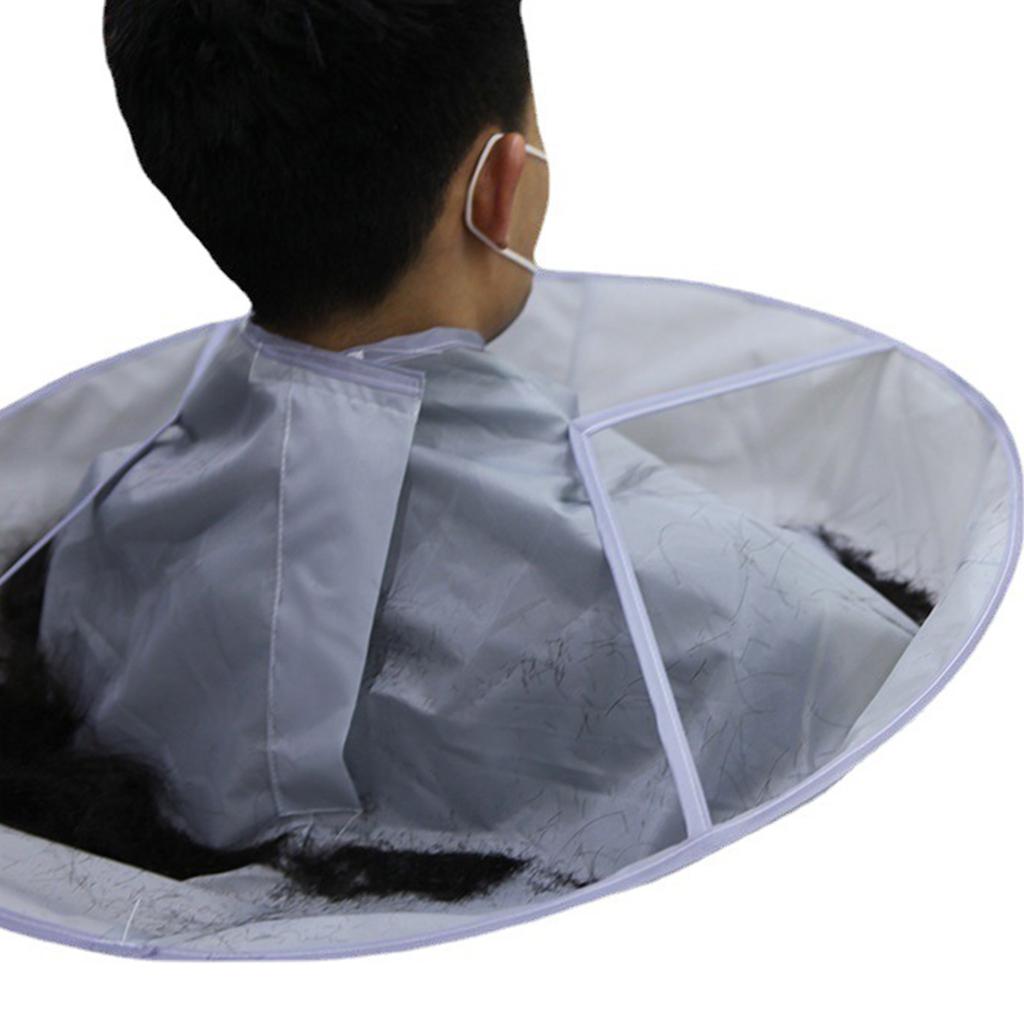 Hair Cutting Cape Waterproof Nylon Umbrella Type Adjust Size Barber Hair Catcher Cape for Kids Adults Grey