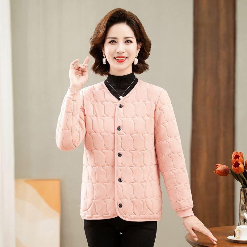 Middle-aged and Elderly Women's Clothing Fleece-lined Warm Winter Cotton Jacket Mother's Thickened Padded Coat, Close-fitting Inner Lining Jacket