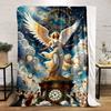 Angel Clock Cloud Print Blanket  Printed Blanket for Living Room Bed Couch Lunch Break Soft Cozy Blanket for Friend's Festival Gift