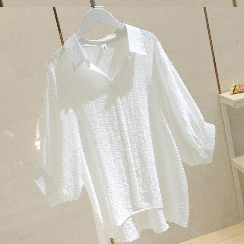 3/4 Sleeve Cotton Large Size Women's Loose Shirt Female Summer Simple Pullover V-neck Bat Sleeve Top Polo Shirt