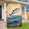 Vintage Metal Wall Art Sign   Saltwater Fish Jumping Out of Water with Seagulls  Ocean Waves  Rustic Nautical Metal Wall Dec