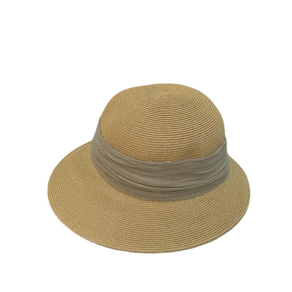 Straw Hat Women's Summer Big Brim Versatile Sunscreen Visor Pleated Seaside Straw Hat Face Covering Sun Hat