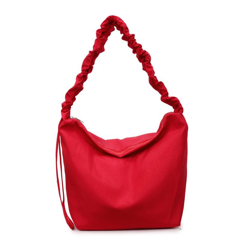 Canvas Bag Women's Large-capacity New Summer Versatile Pleated Shoulder Messenger Bag College Student Tote Bag