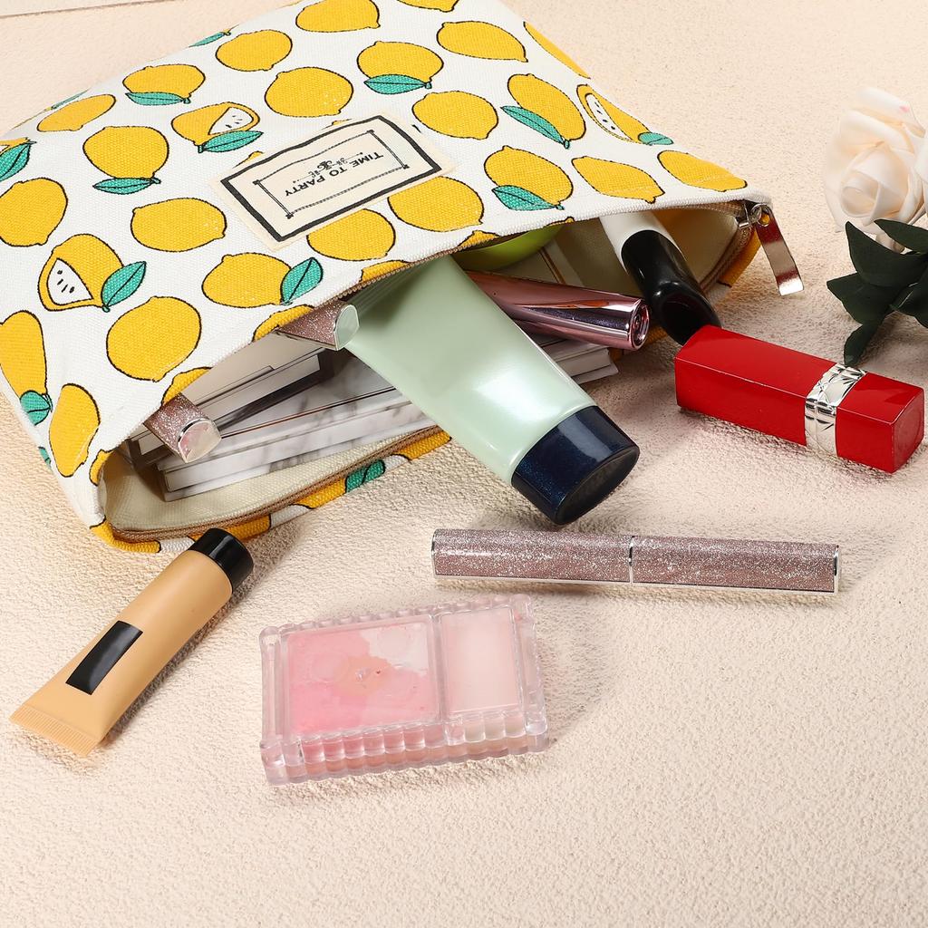VOCOSTE Canvas Cosmetic Large Capacity Makeup Pouch for Coin and Yellow Pouch, Women, Purse, Foundation, Lipstick, Brushes,