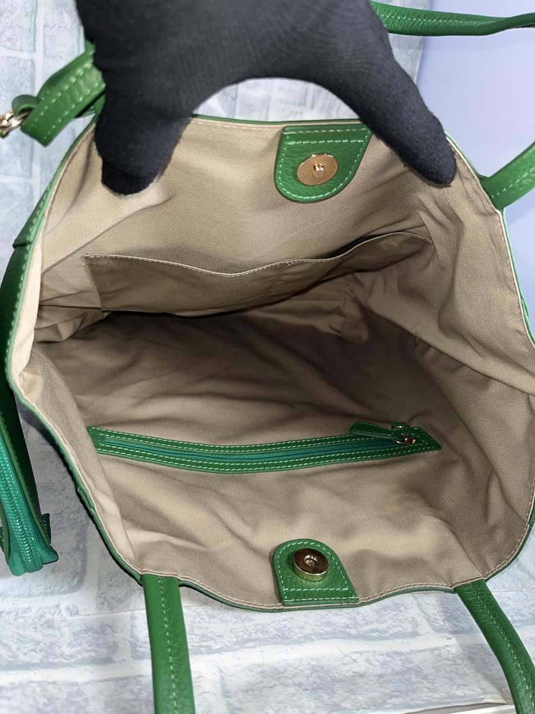 Rebecca Genuine Cowhide Leather Shrink Tote Bag with Pouch, Vertical Style, Unisex, JT-240322 (Green)