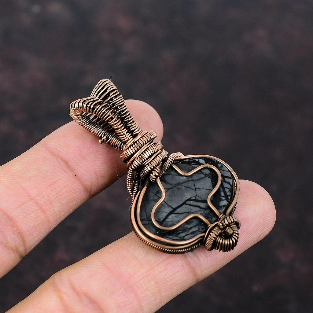 Picasso Jasper Pendant Copper Wire Wrapped Pendant Rainbow Moonstone Pendant Gemstone Jewelry Handmade Pendant Copper Jewelry Healing Stone