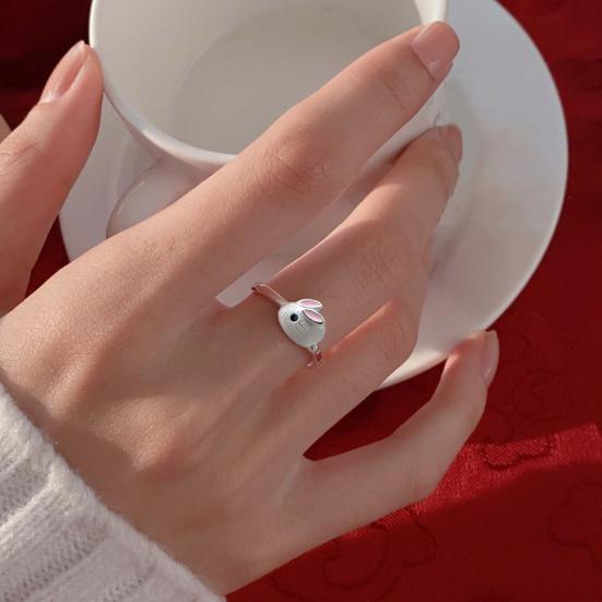 Yousheng Women Ring Opening Adjustable Silver Color Polished Cute Rabbit Bunny Animal Ladies Finger Ring Fashion Jewelry