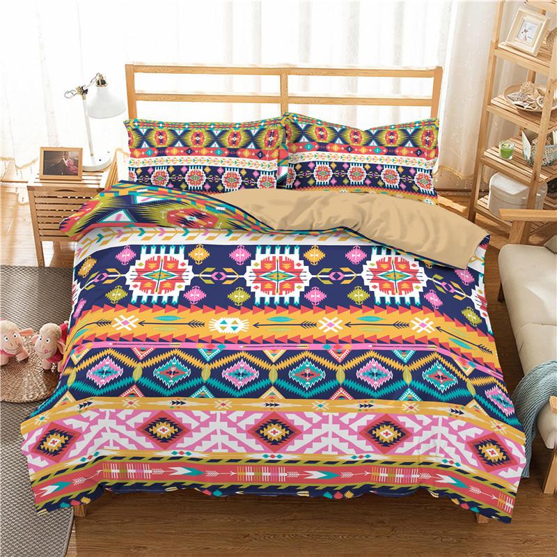 Geometric Bedding Set Bohemian Style Microfiber Abstract Pattern Print Duvet Cover With Pillowcases Teens Adults Bedroom Decor