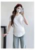 Maternity V-Neck Short Sleeve Pleated T-Shirt - Loose Fit, Belly-Covering, Solid Color, Summer Style