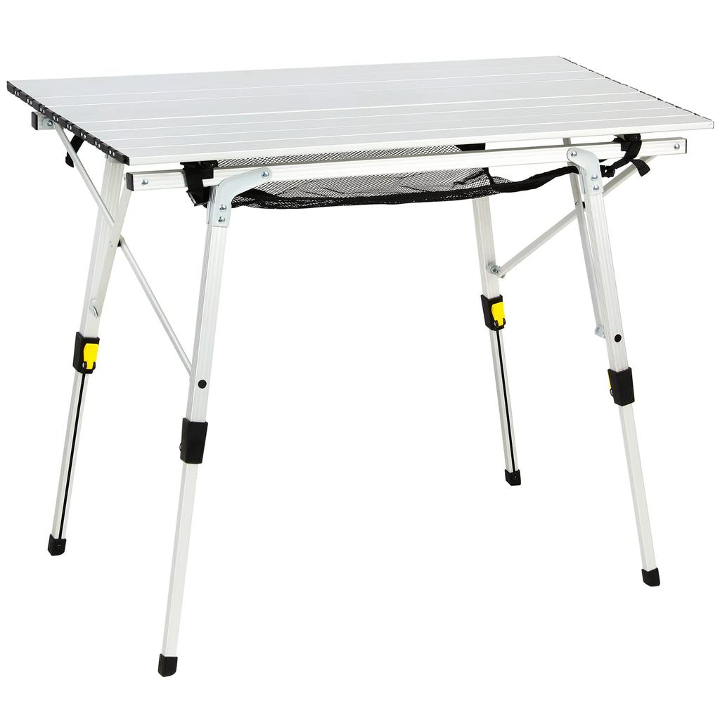 Timber Ridge Outdoor Table Folding Height Adjustable Load Capacity 30kg Aluminum Roll Table with Storage Bag Compact for Camping 90L53W45-70Hcm