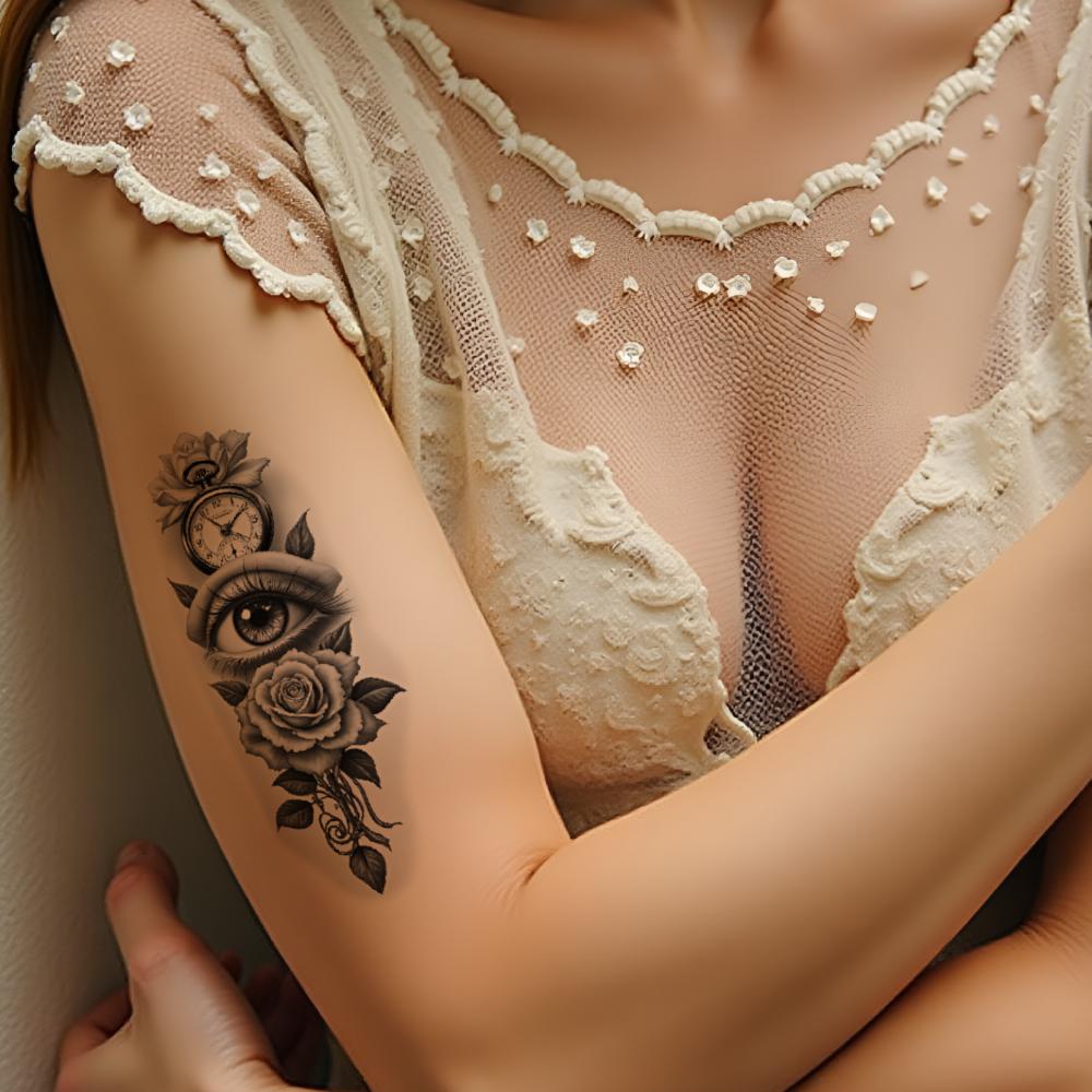 3pcs Temporary Tattoo Black And Grey Realism Buddha Statue And Temple Knight And Sword For Men Women Adults