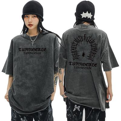 100 % Baumwolle, säuregewaschenes Vintage-Kurzarm-T-Shirt mit Vorder- und Rückseitendruck, Streetwear, HipHop, Harajuku, übergroße T-Shirts