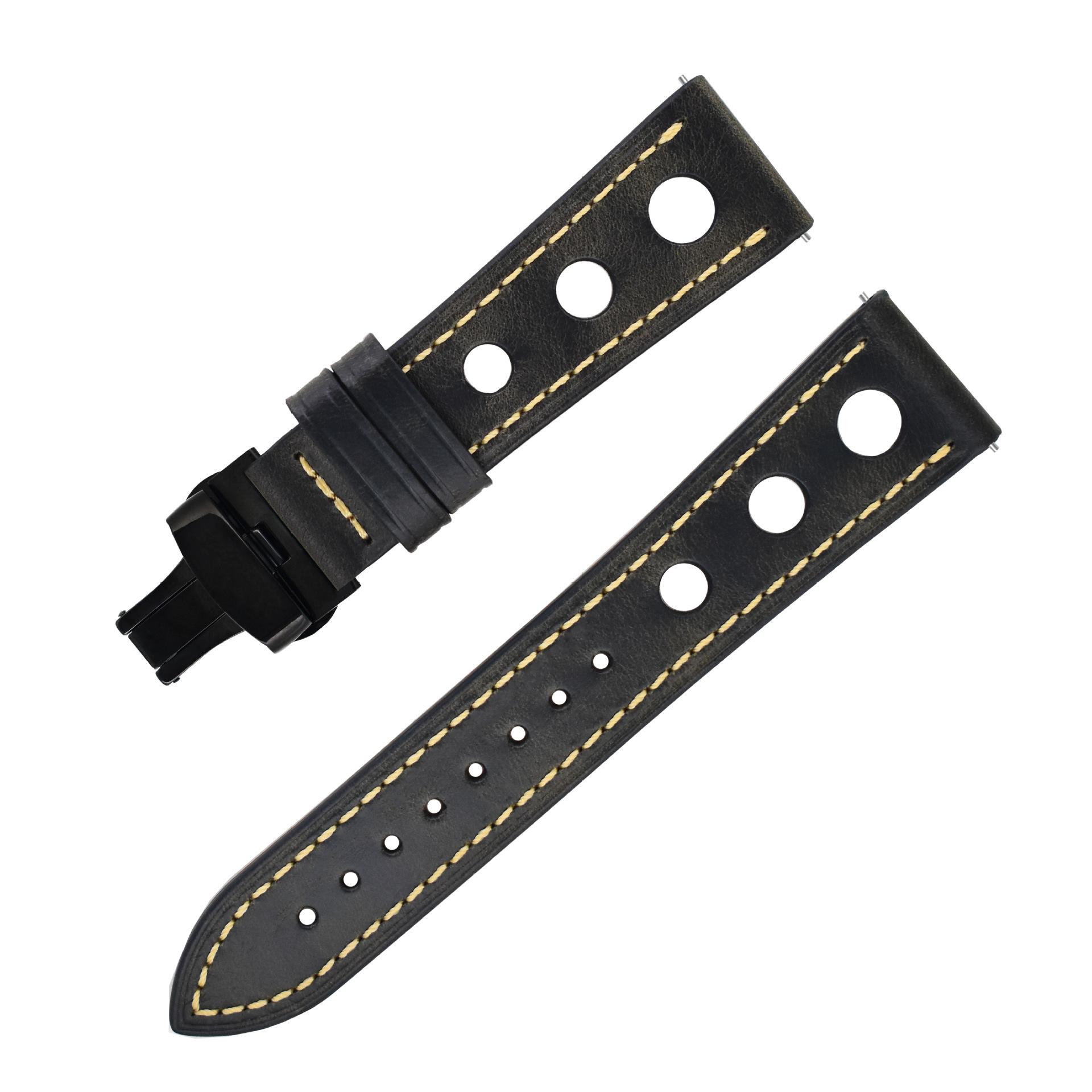 

Retro Color-Changing First Layer Oil Wax Leather Strap Butterfly Buckle Watch, Easy To Install 22Mm Calfskin Thin Strap 24mm