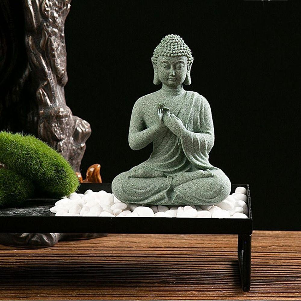 Green Sandstone Buddhist Ornament Oriental Culture Sandstone Buddha Creative Outdoor Garden