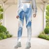 Girls Full Length Fitted Stretch Waist Printed Blue White Yoga Leggings