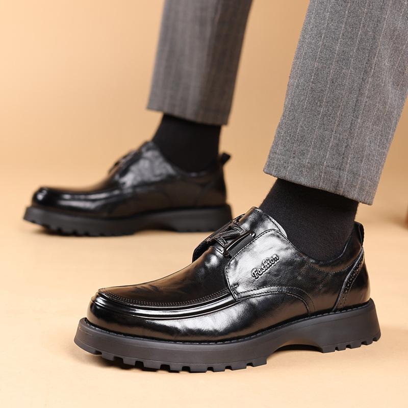 First Layer Cowhide New Men's Casual Leather Shoe Genuine Leather Business Single Shoes Men's Lightweight Thick Sole Light Luxury Trend Men's Shoes