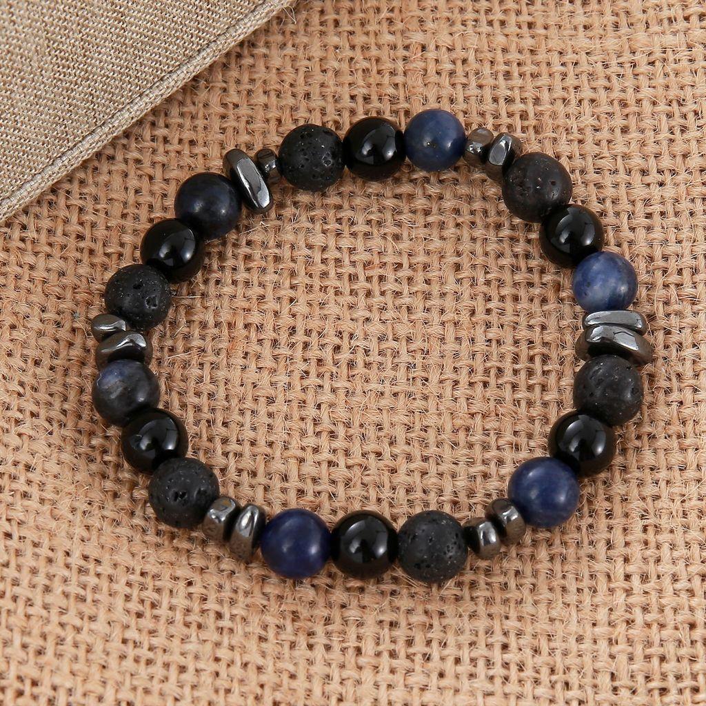 Braccialetto con Perle di Pietra Lavica Naturale e Occhio di Tigre Blu con Distanziatori in Acciaio Inossidabile per Uomo e Donna