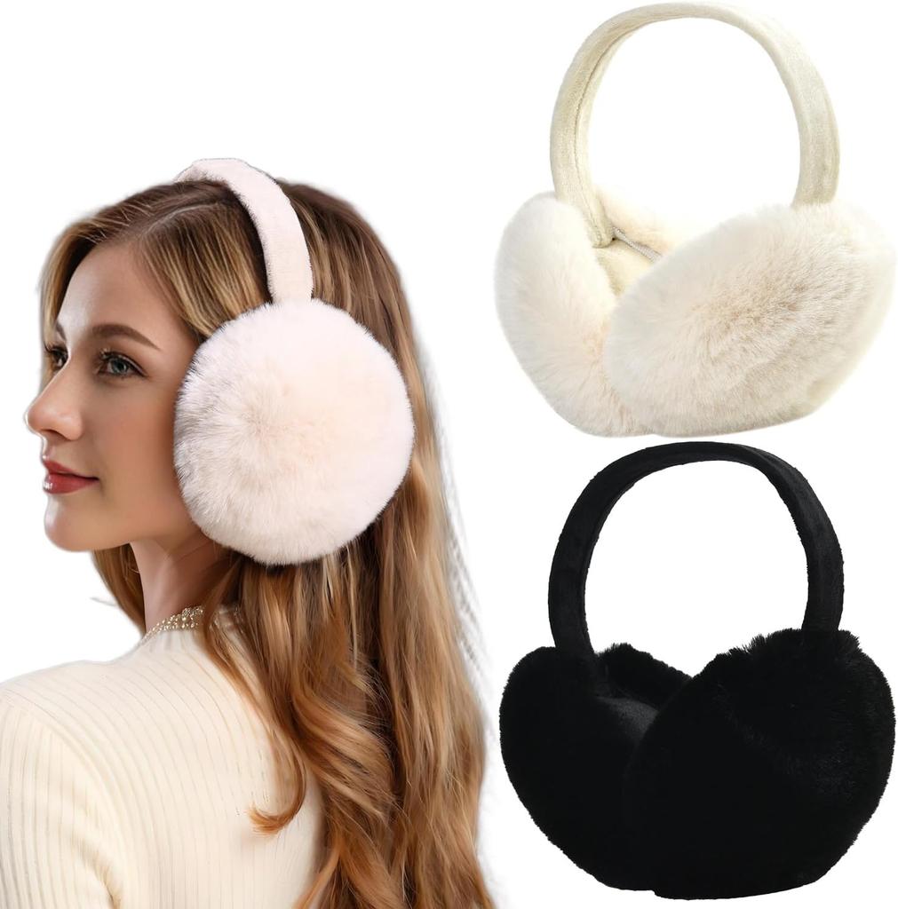 Women Winter Ear Muffs Warm faux fur Earmuffs Foldable Ear Warmer Ladies Ear Covers 2Pack