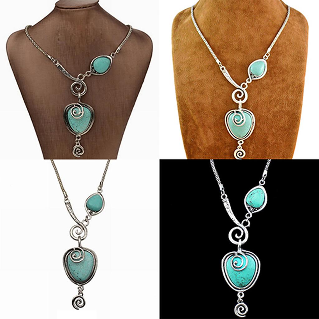 Women's Vintage Heart Bib Turquoise Necklace