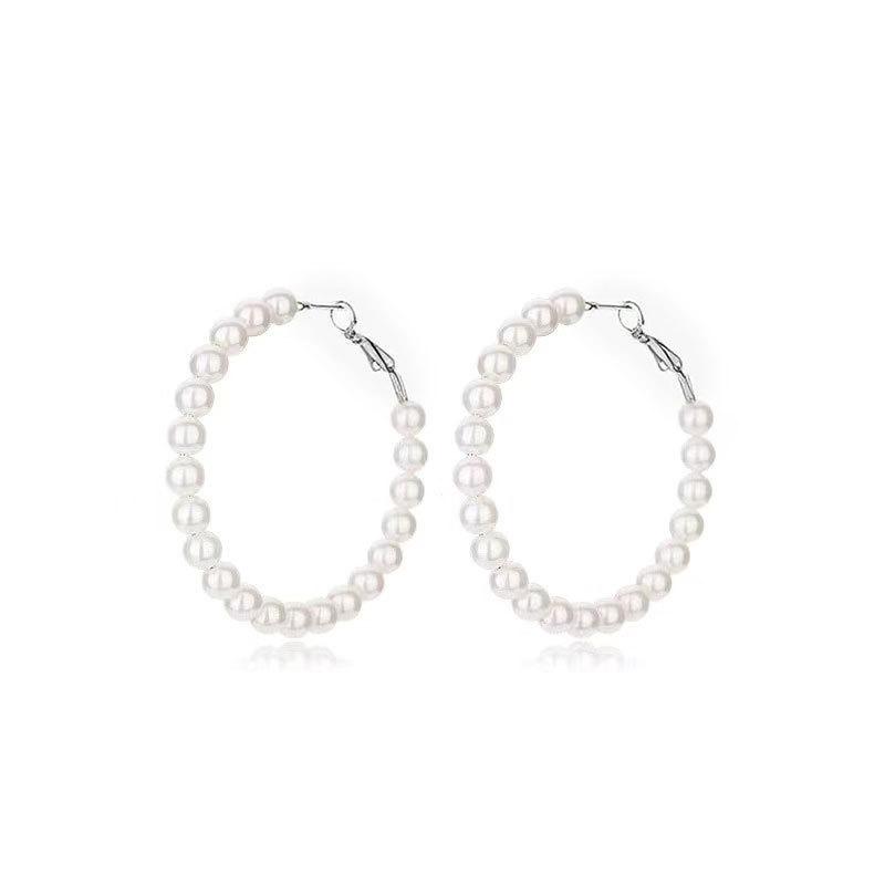 Premium Pearl Earrings Show Face, Thin And Light Luxury Versatile Earrings, Women'S Exaggerated Nightclub Earrings, Large Ring Ear Jewelry