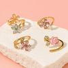 4Pcs/Set Adjustable Ring Set, Pink Flower Multi-Petal Design Finger Ring, Stackable Multi-piece Ring Set for Jewelry Gift