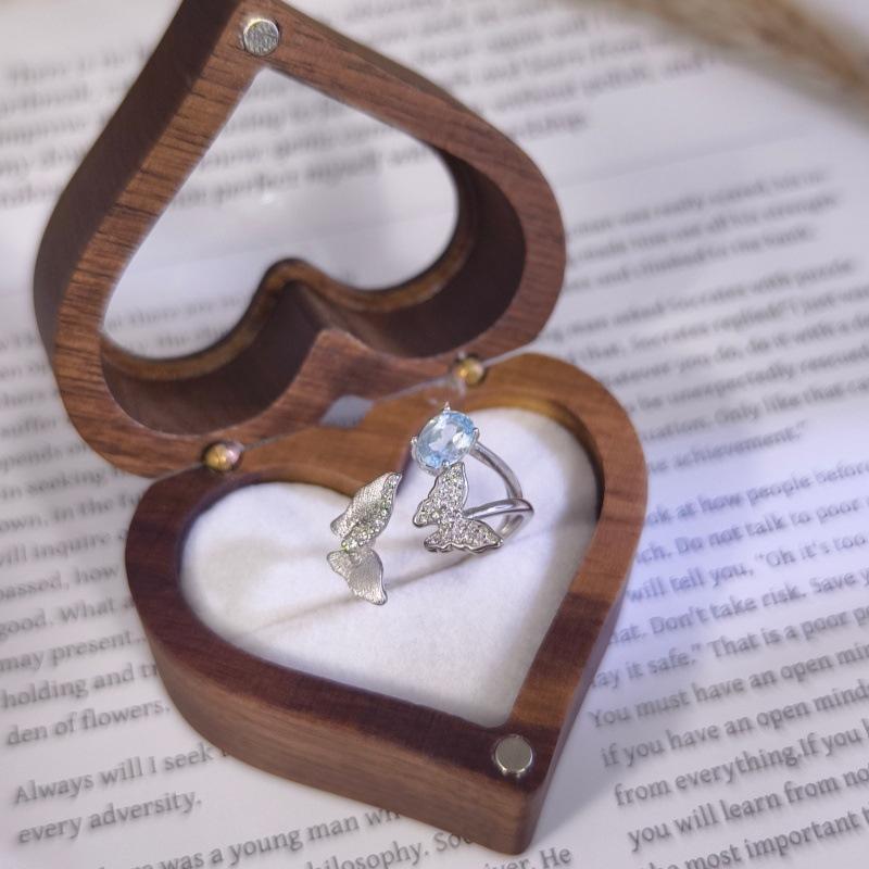Women 925 Sterling Silver Butterfly Ring Natural Crystal 5*7mm Adjustable Open Jewelry